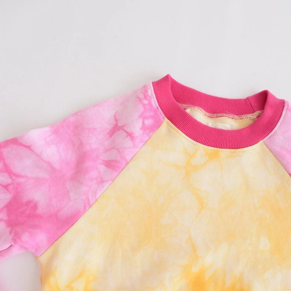 Warm  Fun Yellow & Pink Sunset Tie-Dye Laid Back Crewneck Sweater Sweatshirt XS - Picture 8 of 12